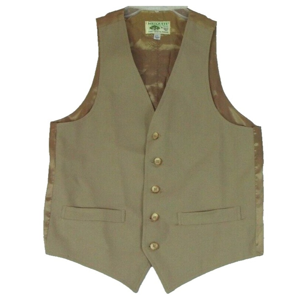 Vintage Mesquite by Niver Western Wear Men's Small Beige Vest  5 Button Pocketed